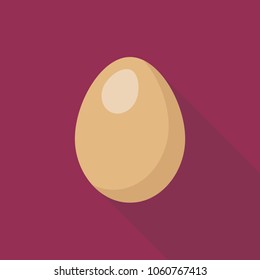Egg flat icon with long shadow isolated on purple background. Simple egg in flat style, vector illustration for web and mobile design. Breakfast elements vector sign symbol.