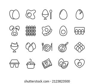 Juego de iconos de línea plana de huevo. Signo de comida orgánica - Desayuno frito de huevo. Simple ilustración vectorial plana para sitio web o aplicación móvil.