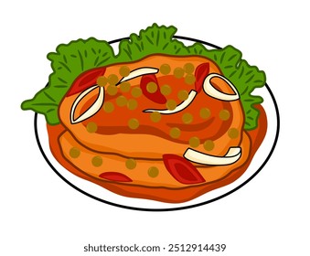 Egg Foo Young, fu yung hai. Fuyunghai. made by egg and vegetable mix. Vector Illustration.