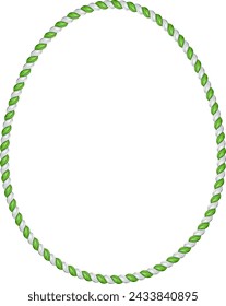 Egg frame. 3D green Easter egg frame. Outline egg border. Twisted rope. Spring holiday greeting card decor.