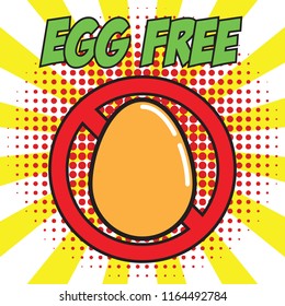 egg free allergen ingredient for dairy free icon in pop art style. vector illustration