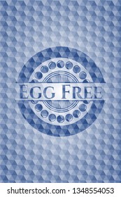 Egg Free blue badge with geometric pattern.