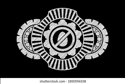 egg free icon inside chalk blackboard realistic badge. Chalkboard luxurious background. Artistic illustration. 