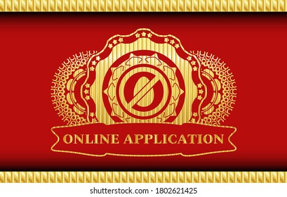 egg free icon and Online application text Red and Gold realistic badge. Traditional delicate background. Intense illustration. 