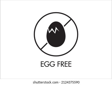 Icono sin huevo. Símbolo vector de la intolerancia a los huevos. Ilustración especialmente diseñada para visualización de pequeño tamaño. Etiqueta alimentaria en blanco y negro "libre de".