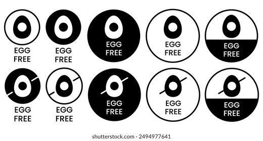 Egg free icons. Set allergen free icons. Allergen free products. Products warning symbols.