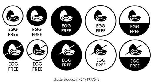 Egg free icons. Set allergen free icons. Allergen free products. Products warning symbols.