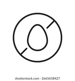  Icono simple de línea libre de huevo en un estilo plano. Símbolo libre de alérgenos, advertencia. Ilustración vectorial. Trazo editable. Aislado en un fondo blanco.