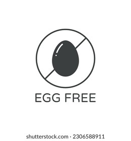 Egg Free Vector Flat Icon Design on White Background. Organic Food Label Illustration. Modern Product Free Allergen and GMO Free Grey Emblem for Web, Packaging.