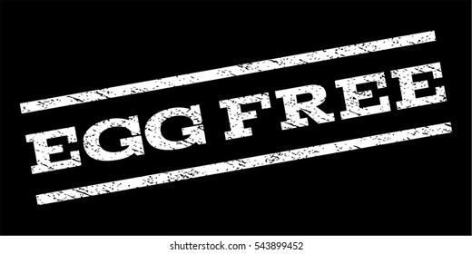 Egg Free watermark stamp. Text tag between parallel lines with grunge design style. Rubber seal stamp with unclean texture. Vector white color ink imprint on a black background.