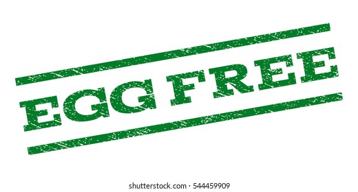 Egg Free watermark stamp. Text tag between parallel lines with grunge design style. Rubber seal stamp with dust texture. Vector green color ink imprint on a white background.