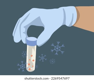 Egg freezing vector isolated illustration. A hand holds a test tube with eggs. Artificial insemination.