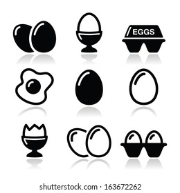 Egg, fried egg, egg box icons set