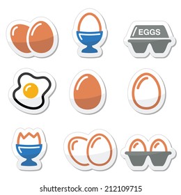 Egg, fried egg, egg box icons set