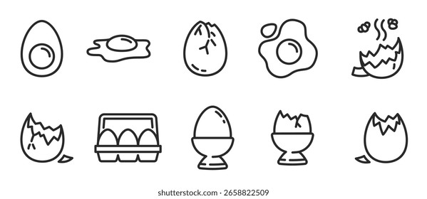 Egg, fried egg, egg box icons set