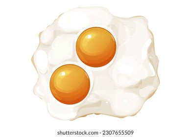 Egg fried breakfast food in cartoon style isolated on white background. Roast morning dish