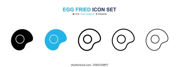 Egg fried icons vector collection in black and blue colors on white background