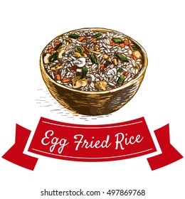 Egg fried rice colorful illustration. Vector illustration of Chinese cuisine.