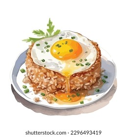 Egg fried rice in watercolor