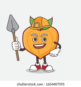 Egg fruit cartoon mascot character as cool miner