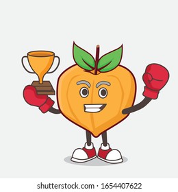 Caricatura de Huevo caricatura de mascota como ganador de boxeo en máquina de juegos de arcade