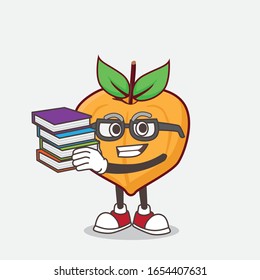 Egg fruit cartoon mascot character studying with some books