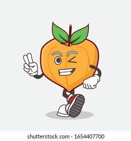 Egg fruit cartoon mascot character with two fingers