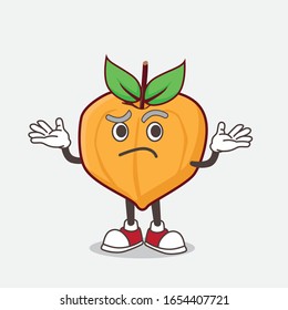 Egg fruit cartoon mascot character in comical grinning expression