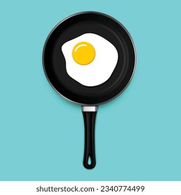 Huevos fritos en una sartén negra desde arriba. Ilustración vectorial. Arte vectorial moderno. Diseño vectorial EPS 10.
