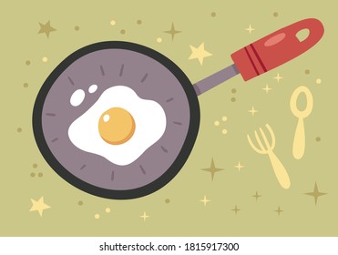 Egg in a frying pan.Tasty breakfast perfect fried egg.Perfect for greetings, cards, posters, congratulations  or store.
