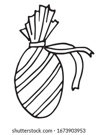 Egg gift, outline vector illustration. Coloring page. Happy easter decorative element.