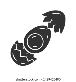 Egg glyph icon. Salad, breakfast dish ingredient. Silhouette symbol. High protein diet product. Negative space. Hard boiled chicken egg half with broken eggshell vector isolated illustration