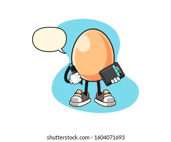 Egg graphic designer with speech bubble cartoon. Mascot Character vector.