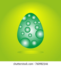 The egg is green, inside the eggs there are mugs. Background light green with falling shadow below.