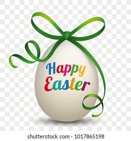 Egg with green ribbon and text Happy Easter. Eps 10 vector file.