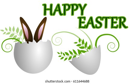 egg with growing grass and bunny ears