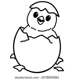 Egg Hatching Chick Chicken Cute Cartoon Doodle Drawing Vector Illustration