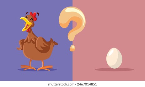 
Egg of Hen Question Concept Illustration Funny Cartoon. False dichotomy of who came first vector concept design
