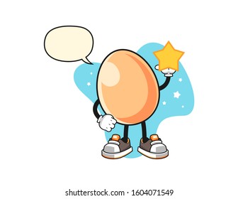 Egg hold a star with speech bubble cartoon. Mascot Character vector.