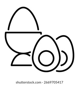 Icono del sostenedor del huevo, símbolo simple del contorno de la proteína, del desayuno, de la comida, y del comedor