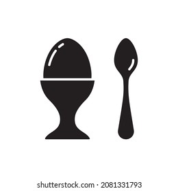 Egg holder silhouette icon. Black simple vector of soft-boiled egg stand with spoon. Contour isolated pictogram on white background