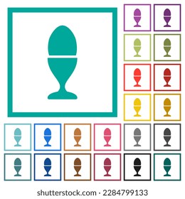 Egg in egg holder solid flat color icons with quadrant frames on white background