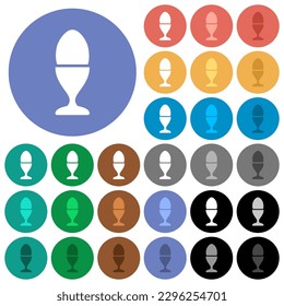 Egg in egg holder solid multi colored flat icons on round backgrounds. Included white, light and dark icon variations for hover and active status effects, and bonus shades.
