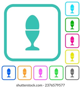 Egg in egg holder solid vivid colored flat icons in curved borders on white background