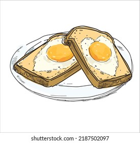 egg in hole toast fried eggs breakfast illustration traditional delicious food isolated on white background