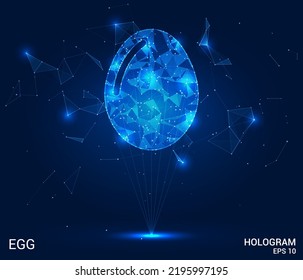 Das Ei-Hologramm. Ein Ei aus Polygonen, Dreiecken von Punkten und Linien. Das Ei-Symbol ist eine Struktur aus Low-Poly-Verbindungen. Technologiekonzept, Vektor.