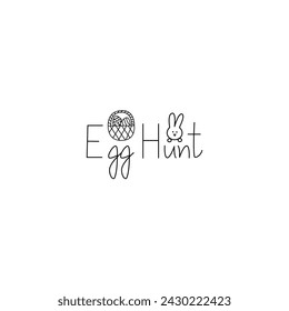 Egg Hunt, doodle vector illustration, Easter bunny and basket with eggs