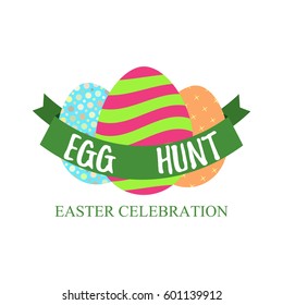 Egg Hunt and Easter celebration lettering. Isolated on white. Vector illustration.