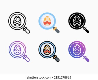 Egg Hunt with magnifying glass icon set with line, outline, flat, filled, glyph, color, gradient. Editable stroke and pixel perfect. Can used for digital product, presentation, print design and more.