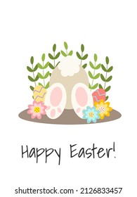 Egg hunter in flowers. Easter party template.